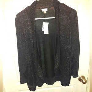 NWT Avenue Open Front Black Metallic Lightweight Cardigan